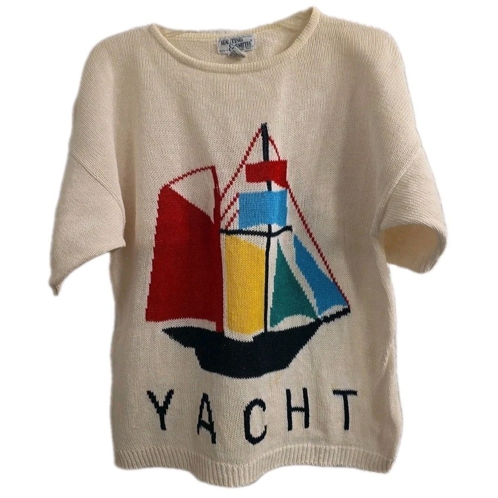 Vintage 90s Hasting & Smith Sweater Sailing Yacht‎ Boating Knit Colorful